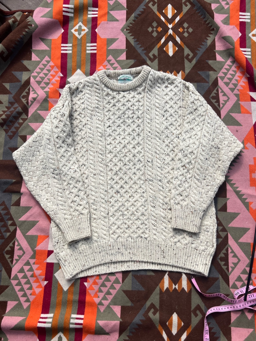 Aran Crafts Ireland Cream Cable-Knit Crew Wool Sweater
